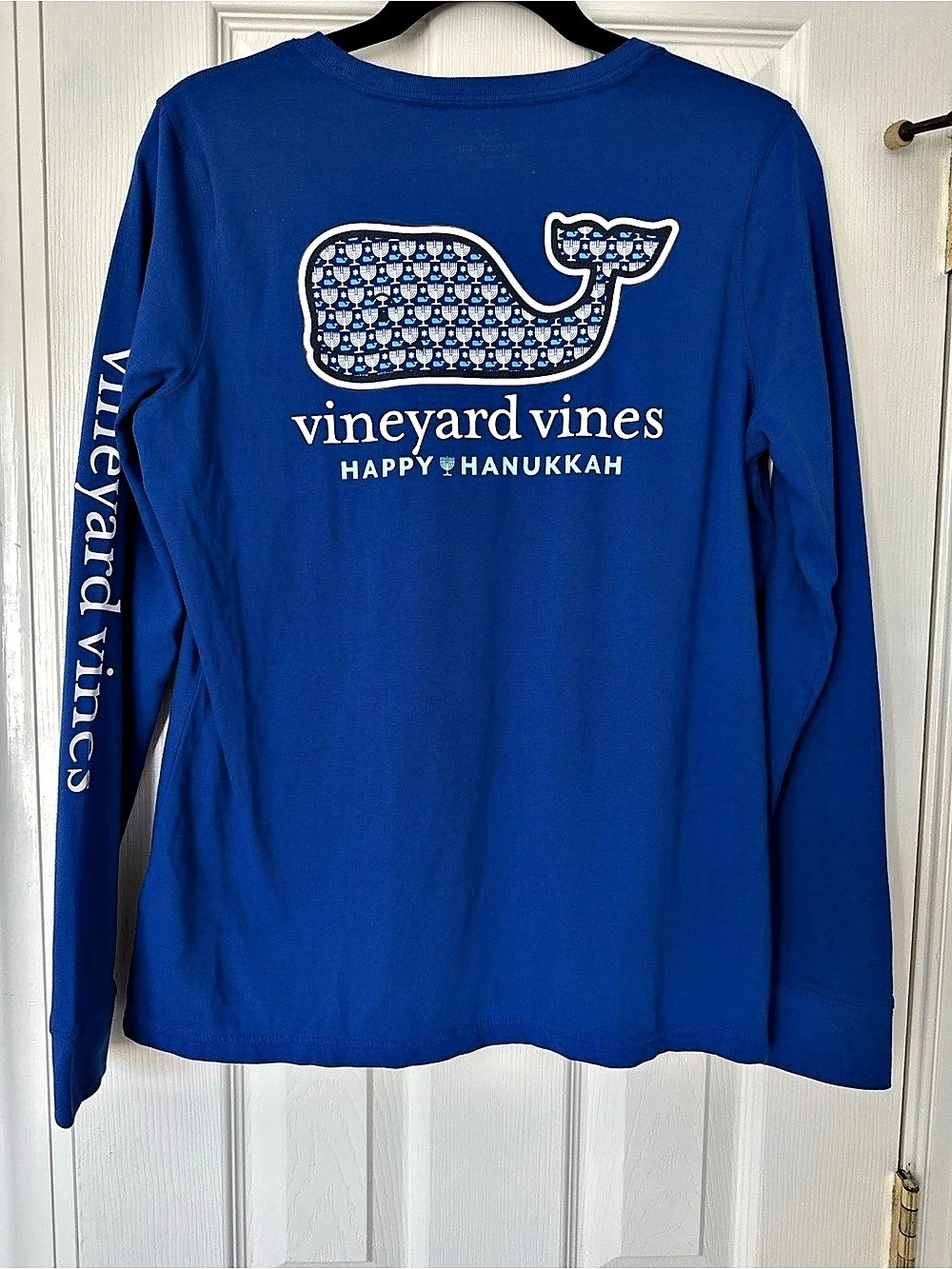 NWT Rare Vineyard Vines Happy Hanukkah Glow Long-Sleeve Tee Blue Medium